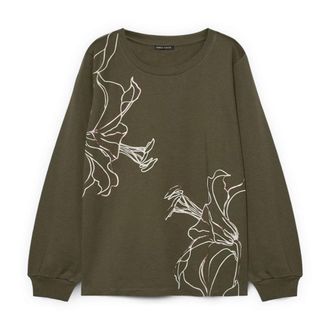 Fiorella Rubino Hoodies & sweatvesten, Dames, Groen, XS, Katoen, Sweatshirt met bloemenprint