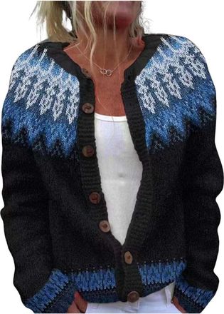 Generic Fairisle Cardigans for Women UK Christmas Tree Jumpers Cozy Nordic Sweater Norwegian Long Sleeve Open Front Knitwear V Neck Holiday Cardigan Autumn Wi