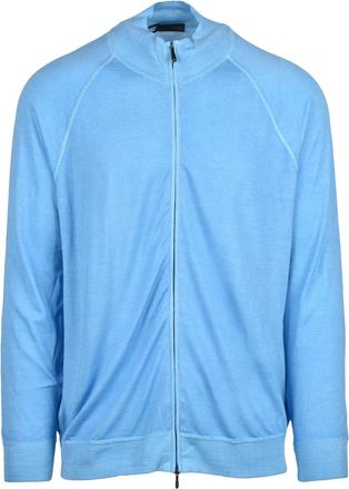 Drumohr Light Blue Extrafine Merino Wool Zip Cardigan