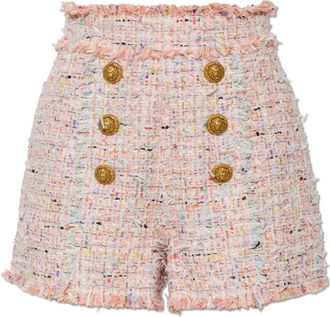 Balmain Tweed Shorts met Decoratieve Knopen - Dames - Bermuda - Roze - XS - Tweed - Korte Broeken