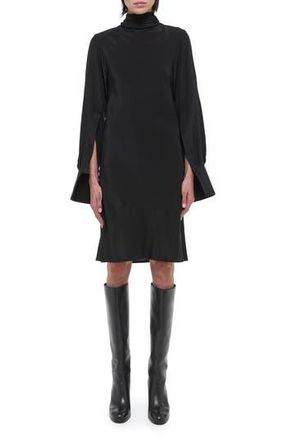 Helmut Lang Scarf Neck Long Sleeve Silk Dress in Black at Nordstrom Rack, Size Small