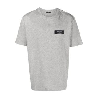 Balmain Logo Patch T-Shirt - male - Balmain - T-Shirts - Gray - M - Tops