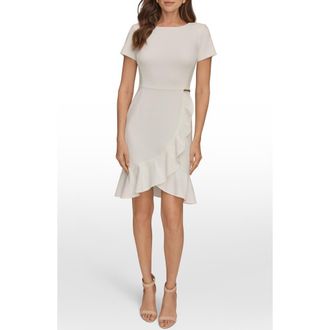 DKNY Ruffle Detail Dress in Cream at Nordstrom, Size 10