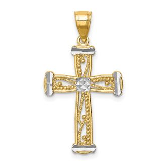 Diamond2Deal 14k Yellow Gold Rhodium Cross Pendant
