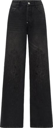 Philipp Plein paisley-embroidered jeans - Black