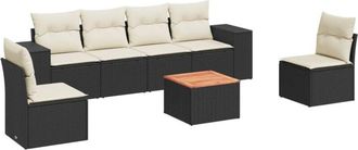 vidaXL Vidaxl - Set De Comedor De Jard&iacute;n 7 Pzas Y Cojines Rat&aacute;n Sint&eacute;tico Negro