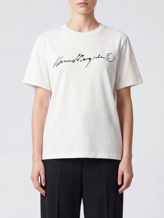 Maison Margiela T-shirt girocollo in cotone bianco con logo a contrasto