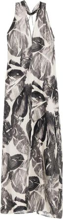 Alysi Womens V-Neck Print Detail Sleeveless Printed Silk Dress