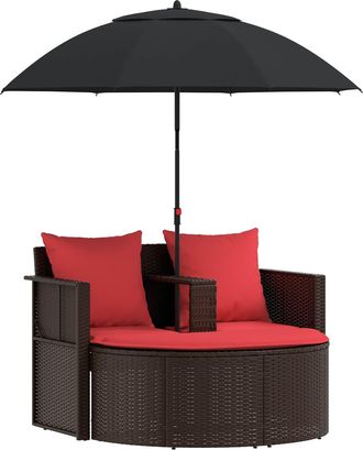 vidaXL Sof&aacute; De Jard&iacute;n Marr&oacute;n Y Rojo 168 X 168 X 180 Cm Rat&aacute;n Sint&eacute;tico Vidaxl