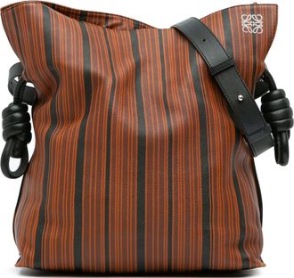 Loewe Womens Pre-owned Medium Striped Leather Flamenco Knot Tote - Brown - One Size