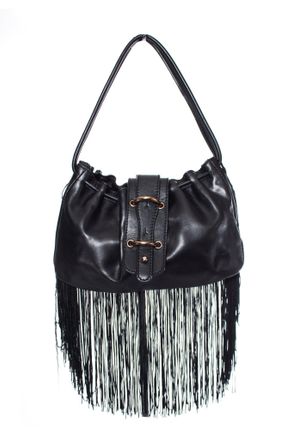 Emporio Armani Vintage black leather handbag with fringes