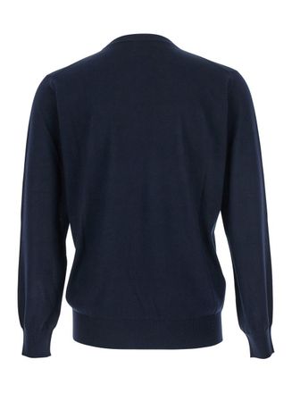 Kangra Cashmere Blue Crewneck Sweater With Ribbed Trims In Wool Man