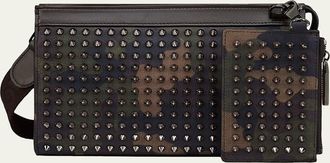 Christian Louboutin Mens Funky Camouflage Reverse Leather and Spike Crossbody Bag