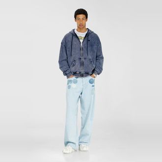 Diesel Zip-up hoodie in treated cotton fleece - Sweaters - Man - Blue