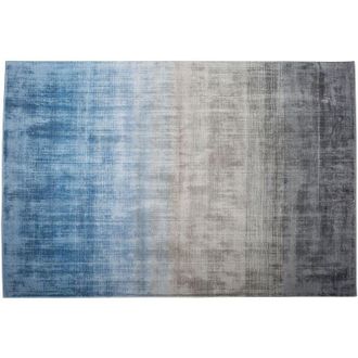 Beliani Alfombra Gris Con Azul 140 X 200 Cm Efecto Sombreado De Viscosa Sala De Estar Moderna Ercis