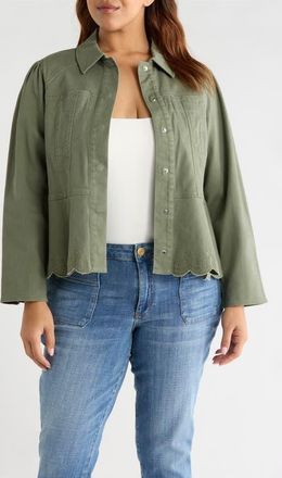 Wit & Wisdom Embroidered Scallop Peplum Jacket in Lily Pad at Nordstrom, Size 2X