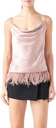 endless rose Feather Hem Satin Camisole in Mauve at Nordstrom Rack, Size X-Small