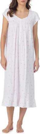 Eileen West Cap Sleeve Cotton Jersey Nightgown in White/Dot at Nordstrom, Size Xx-Small