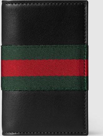 Gucci Web Trademark Card Case, Black, Leather