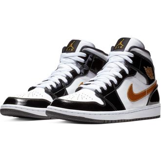 Nike Jordan Air Jordan 1 Mid Winterized Sneaker in Black/Metallic Gold/White at Nordstrom, Size 14