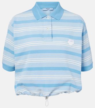 Prada Striped cropped cotton piqu&eacute; polo shirt