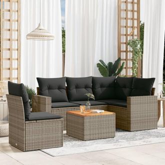 vidaXL Set De Muebles De Jard&iacute;n 6 Pzas Y Cojines Rat&aacute;n Sint&eacute;tico Gris Vidaxl