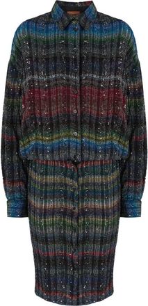 Missoni Shirt Dresses, female, Multicolor, XS, Midi Dress with V-neck and Wave Pattern
