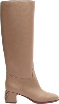 Casadei Nieuwe Mun Hippodroom Hoge Laars - Dames - Laarzen met Hak - Beige - 39 1/2 EU - Leer - Schoenen