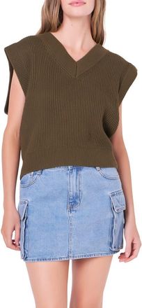 English Factory Throw On Sweater Vest in Olive at Nordstrom Rack, Size X-Small