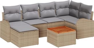vidaXL Garden Sofa Set 7 pcs Beige Poly rattan Vidaxl