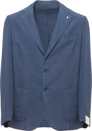 Lubiam Blue Classic Lapel Linen-Blend Blazer