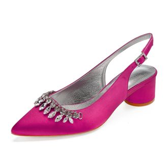 Generic Wedding Shoes Women Ankle Strap Pointed Toe Slingback Chunky Low Heels Dress Pumps Bridal Shoes 4.5Cm,Rose red,5 UK