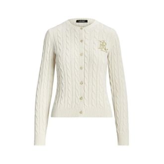 Ralph Lauren Cardigans, female, Beige, Size: L Classic Cable Knit Cardigan