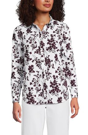 Lands End No Iron Supima Cotton Long Sleeve Shirt in White/winter Pear Quad Stripe at Nordstrom, Size 4