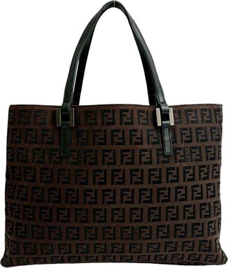 Fendi Black Brown Canvas Leather Handbag Tote Bag (Pre-Owned)