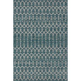 Jonathan Y Designs Ourika Moroccan Geometric Textured Weave Indoor/Outdoor Area Rug in Teal/gray at Nordstrom, Size 5Ft 0In X 8Ft 0In