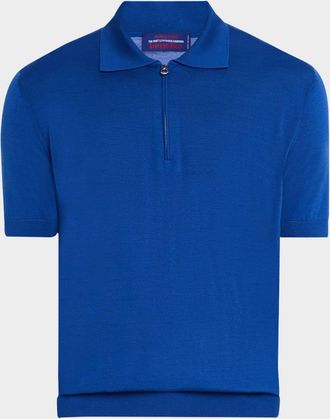 Stefano Ricci Mens Quarter-Zip Short-Sleeve Polo Sweater