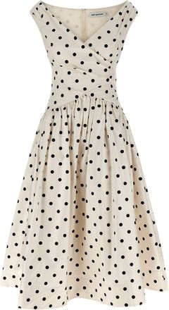Self Portrait Cream Polka Dot Cotton Midi Abiti Bianco/Nero-Donna