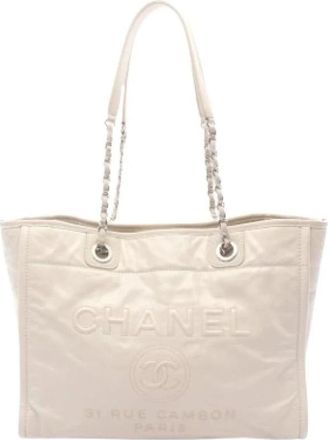 Chanel Pre-owned Deauville Leren Tote Bag - Dames - Vintage Shopper - Beige - ONE Size - Leer - Vintage