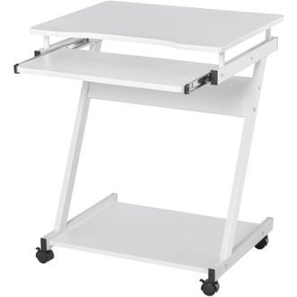 HOMCOM Tavolo Scrivania Porta pc Piano Tastiera a Scomparsa e 4 Ruote Bianco - Homcom