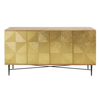 Maisons du monde Aparador con 4 puertas de mango macizo y metal martillado dorado 160 cm