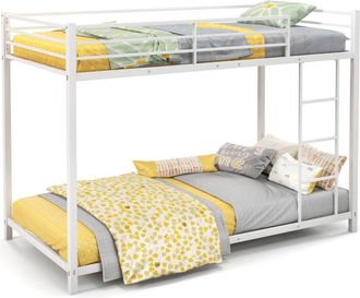 Costway Metal Bunk Bed Low Profile Single Over Single Bunk Beds w/Ladder-White
