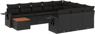 vidaXL Set De Sof&aacute;s De Jard&iacute;n 11 Pzas Y Cojines Rat&aacute;n Sint&eacute;tico Negro Vidaxl