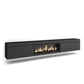 Skraut Home Skraut Home - Mobile Tv Soggiorno, Ampio Spazio A Disposizione, 288x45x35 Cm, Tv Di Grande Formato, Camino Elettrico Xxl, Sospeso, Da Appendere, Stile