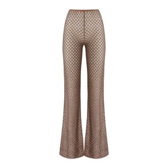Missoni Open-knit wijde broek - Dames - Broeken - Bruin - Maat: L Viscose