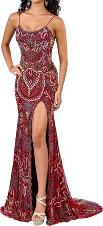 Rachel Allan Fully Beaded Tulle Prom Dress In Burgundy