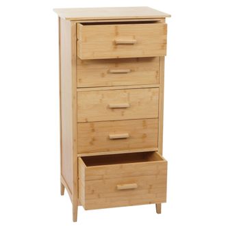 Hhg Hhg - Nunca Usado] C&oacute;moda De Bamb&uacute; 869, Mueble De Ba&ntilde;o Aparador Mueble De Ba&ntilde;o, 5 Cajones, Mvg 100x50x40cm