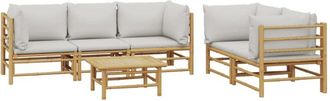 vidaXL Set De Muebles De Jard&iacute;n 6 Piezas Bamb&uacute; Con Cojines Gris Claro Vidaxl