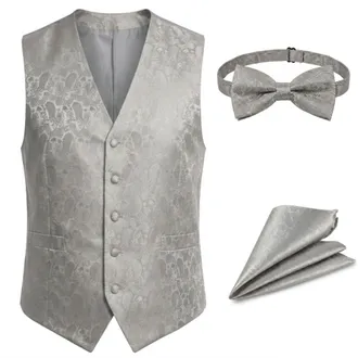TruClothing Waistcoat Set 3 Piece Jacquard Floral with Bow Tie & Pocket Square