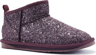 Australia Luxe Cosy Genuine Shearling Glitter Ultra Short Bootie in Plum at Nordstrom Rack, Size 6